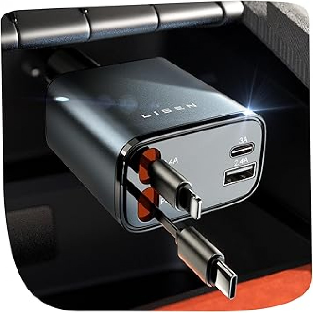 LISEN Retractable Car Charger [69W USB C Car Charger Adapter]